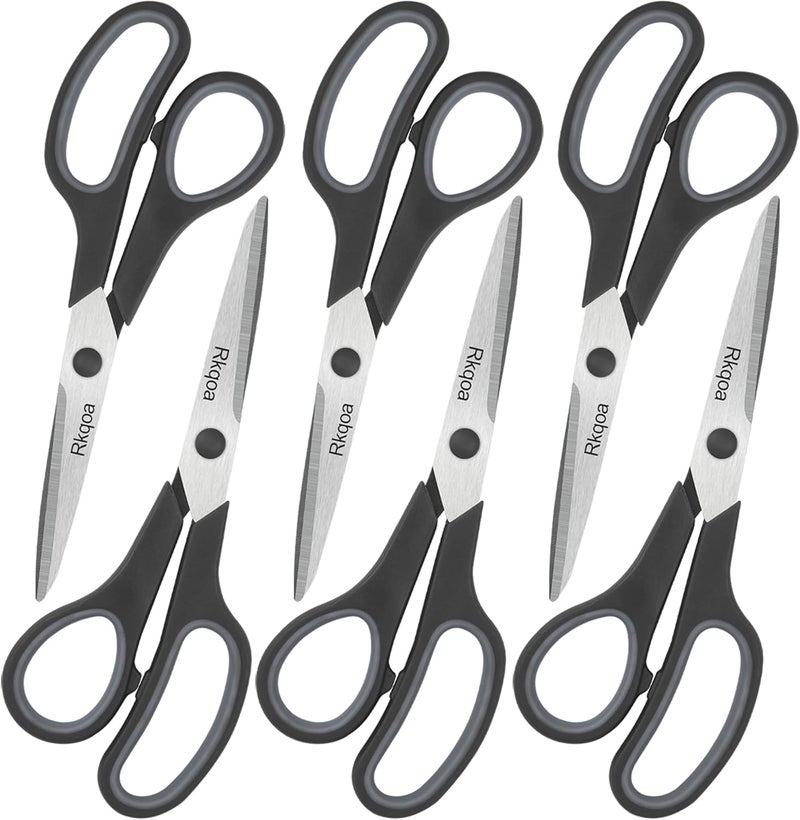 Almarto Black 6 Scissors Pack, Rkqoa 8" All Purpose Scissor - High Performance and Designed for Everyday use, Stainless Steel Shears Set with Comfort-Grip, Right/Left Handed - Image 1
